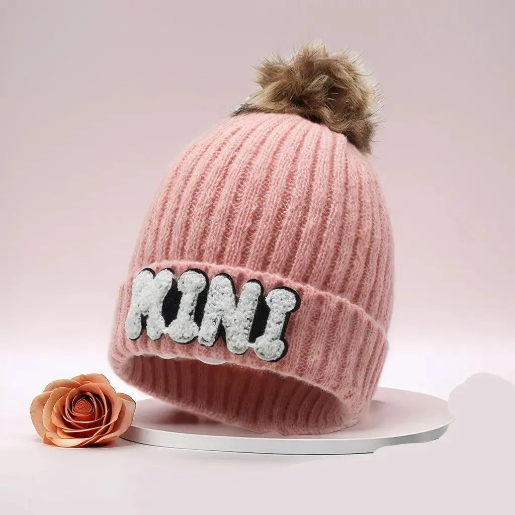 Letter MAMA wool hat winter European and American outdoor ski wool ball knitted hat warm hat