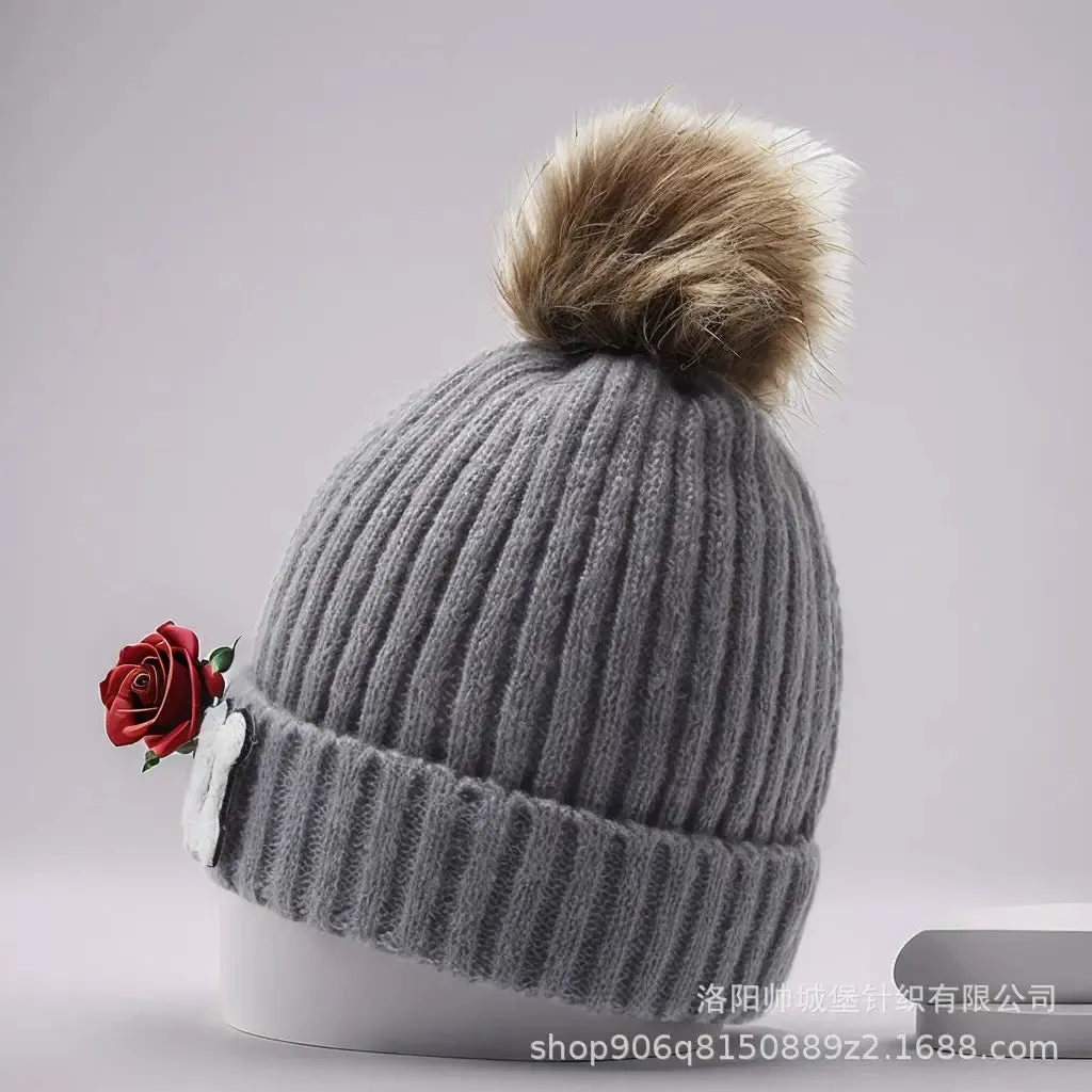 Letter MAMA wool hat winter European and American outdoor ski wool ball knitted hat warm hat
