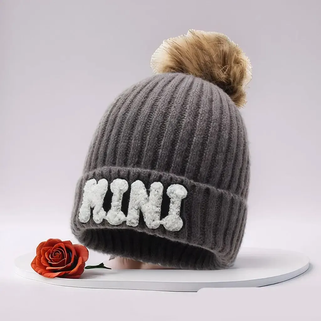 Letter MAMA wool hat winter European and American outdoor ski wool ball knitted hat warm hat