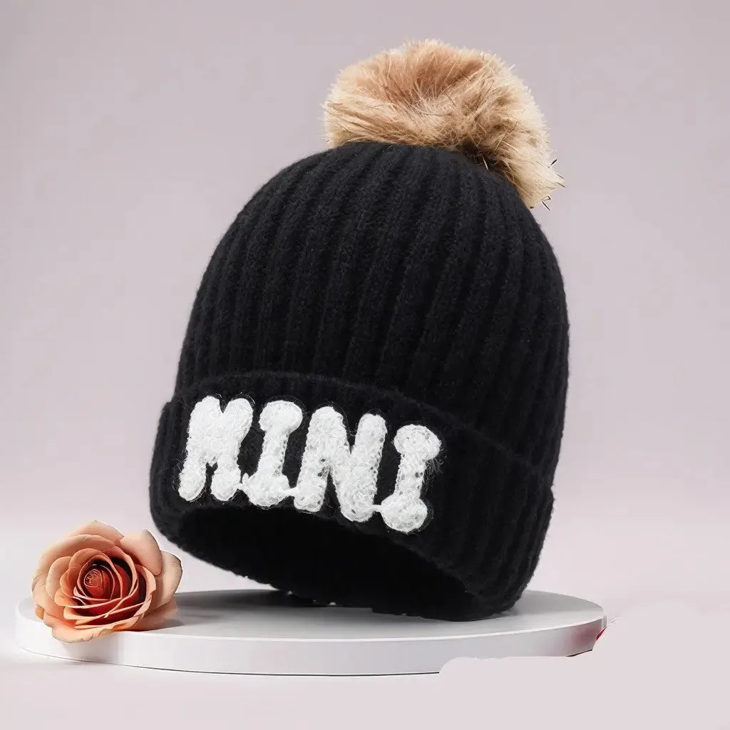 Letter MAMA wool hat winter European and American outdoor ski wool ball knitted hat warm hat