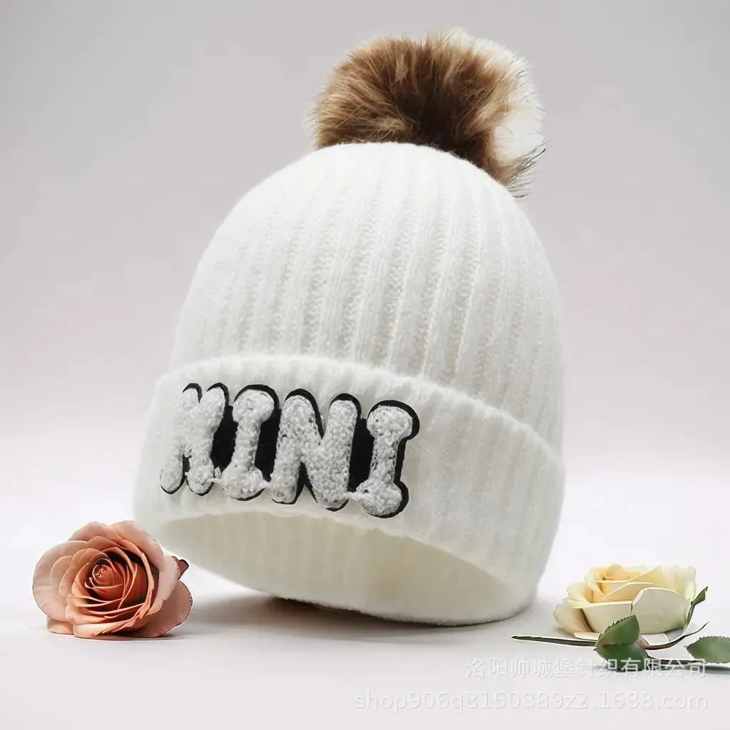 Letter MAMA wool hat winter European and American outdoor ski wool ball knitted hat warm hat