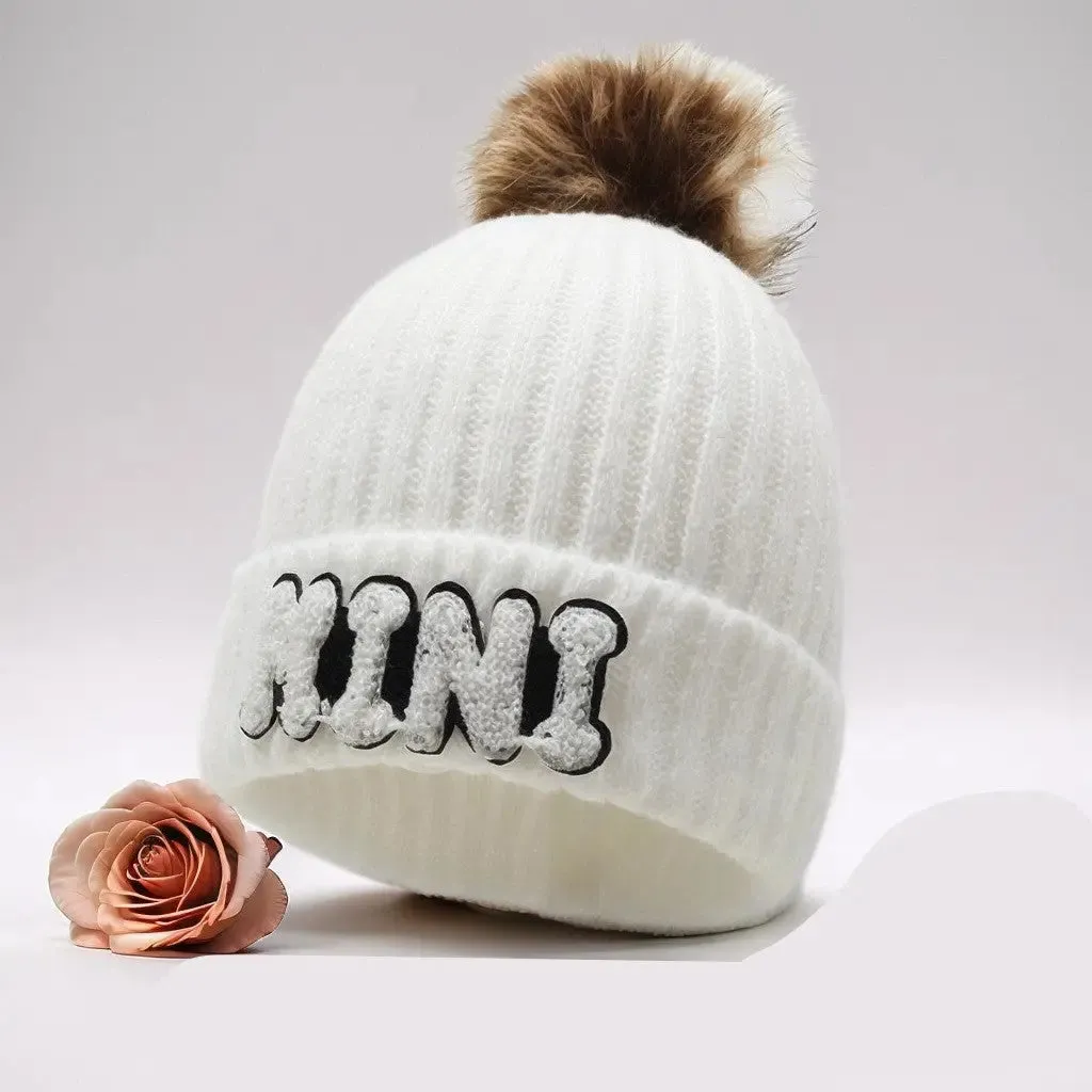 Letter MAMA wool hat winter European and American outdoor ski wool ball knitted hat warm hat