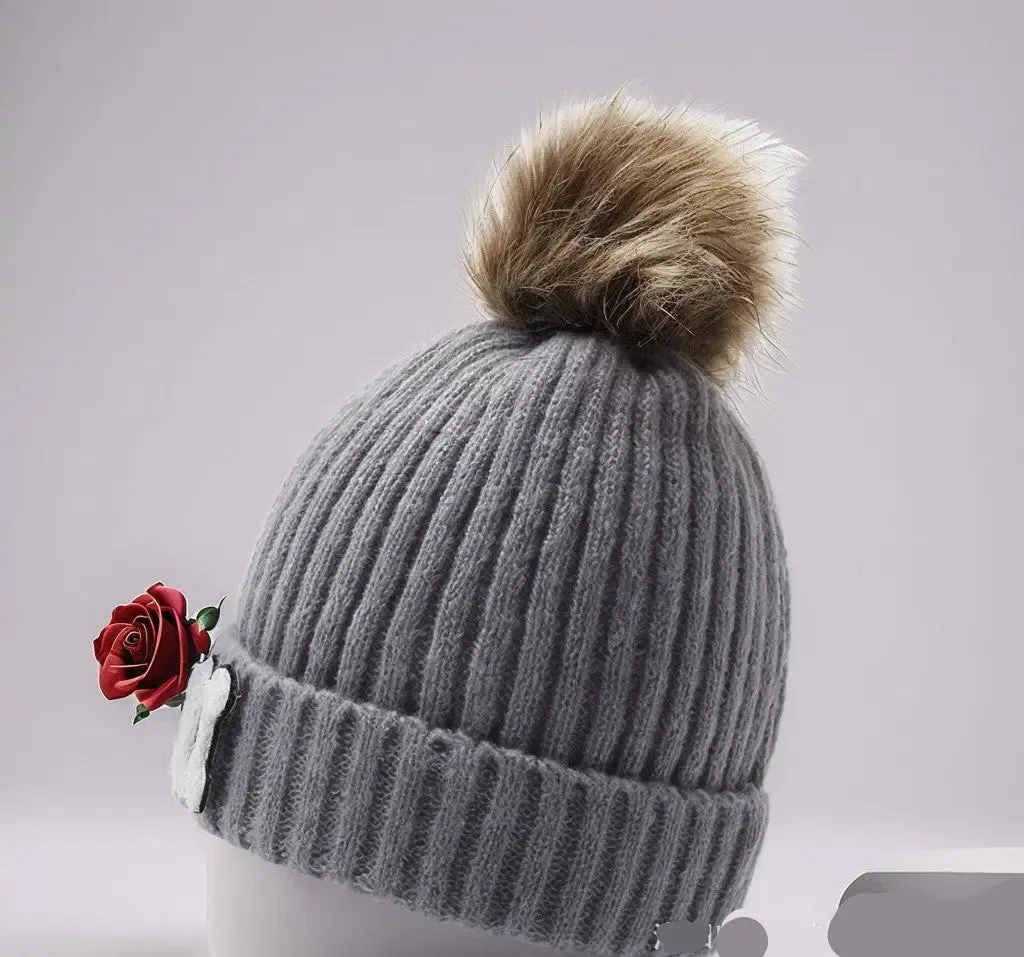 Letter MAMA wool hat winter European and American outdoor ski wool ball knitted hat warm hat