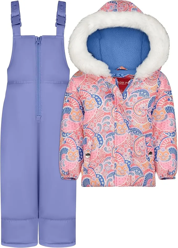 London Fog Girls' Toddler Snowsuit with Snowbib and Puffer Jacket(Discontinued), Violet Silver Foil, 2T