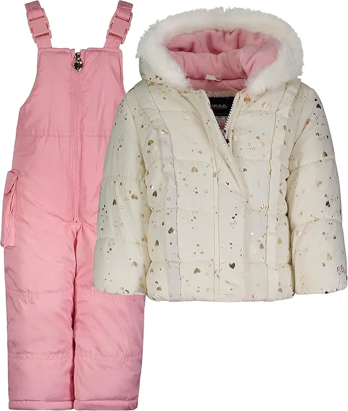 London Fog Girls' Toddler Snowsuit with Snowbib and Puffer Jacket(Discontinued), Violet Silver Foil, 2T