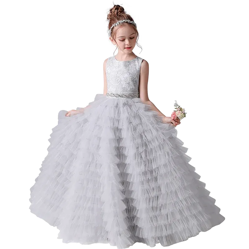 Long Girls Formal Princess Gowns 2024 Tiered Flower Girl Dress Junior Bridesmaid Dress