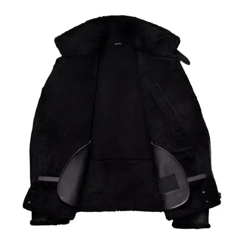 Men's Shearling Notched Collar Sheepskin Leather Jacket - Warm & Cozy