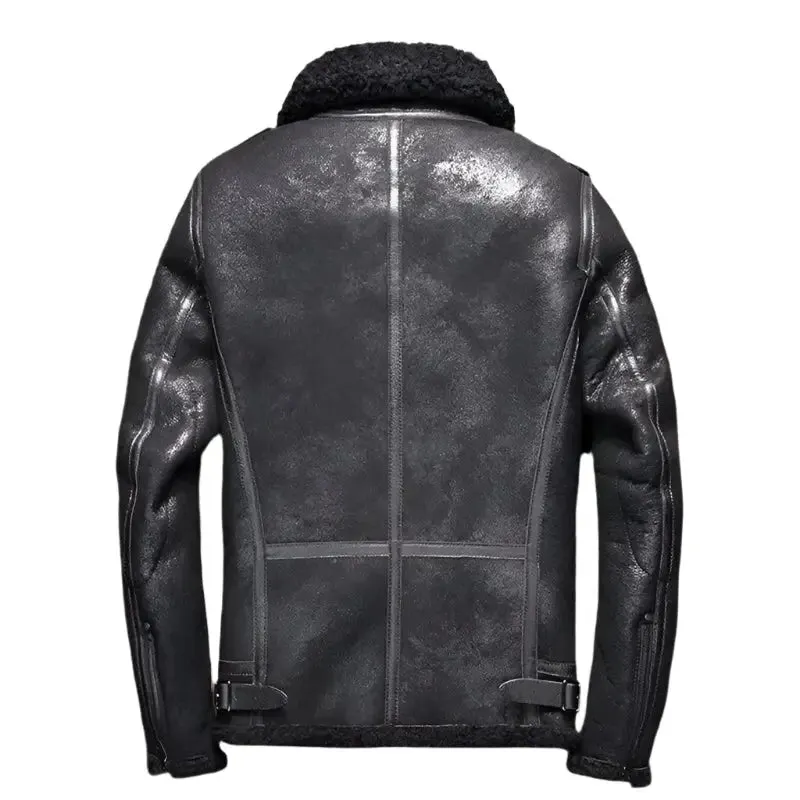 Men's Shearling Notched Collar Sheepskin Leather Jacket - Warm & Cozy
