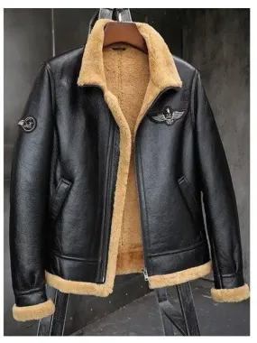Men's Shearling Sheepskin Leather Bomber Jacket - Motorcycle Style