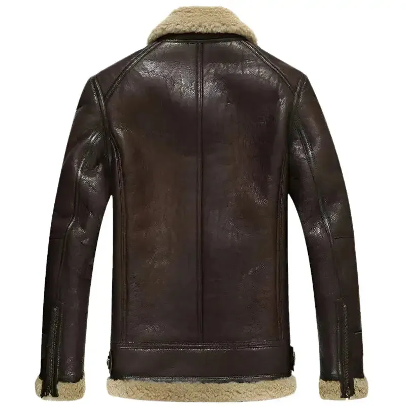 Men's Short Shearling B-3 Flight Jacket – Lambskin Motorcycle Fur Coat