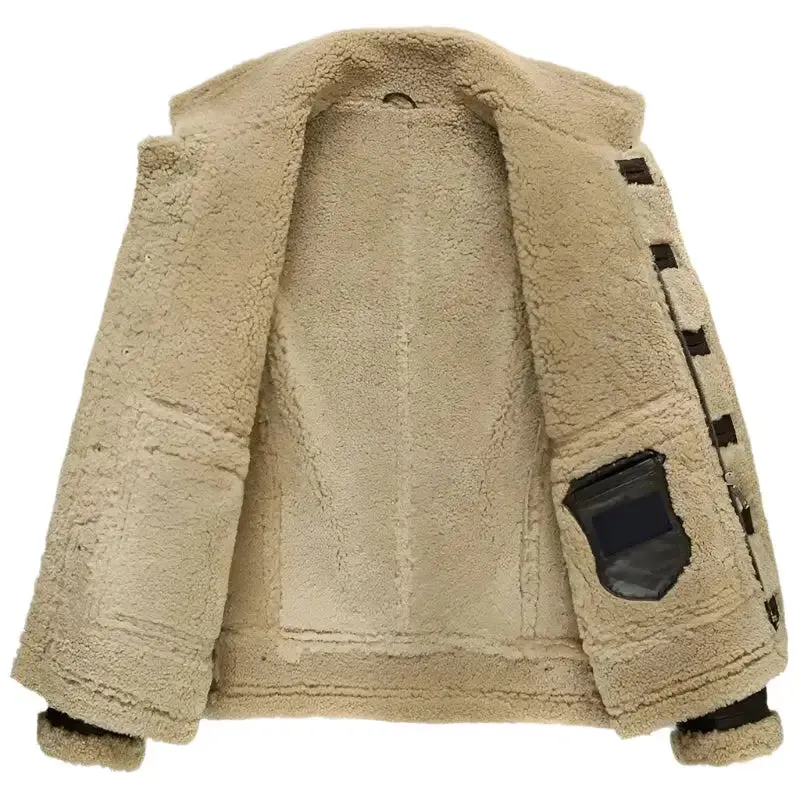 Men's Short Shearling B-3 Flight Jacket – Lambskin Motorcycle Fur Coat