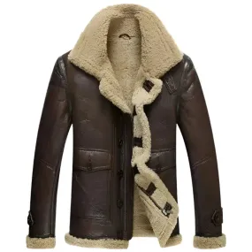 Men's Short Shearling B-3 Flight Jacket – Lambskin Motorcycle Fur Coat