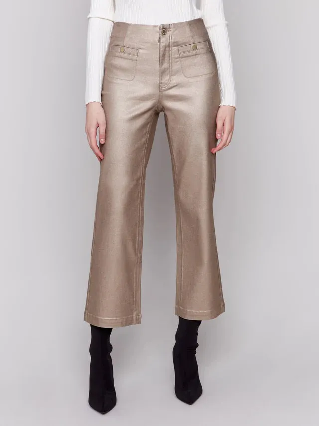 Metallic Wax Flared Pants
