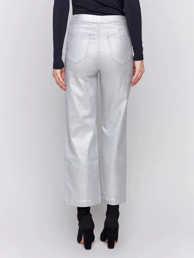 Metallic Wax Flared Pants