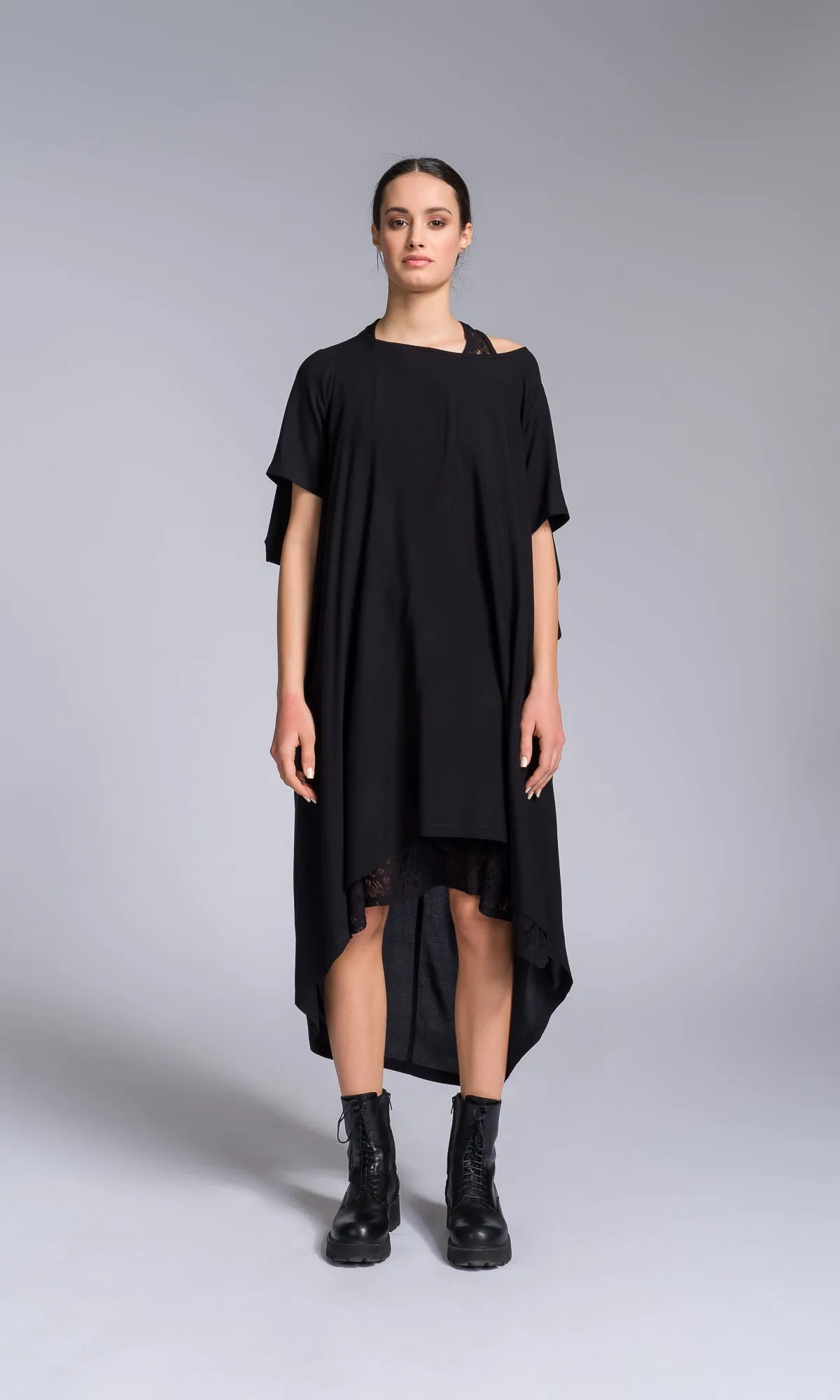 Mixed Fabric Modular Draped Dress