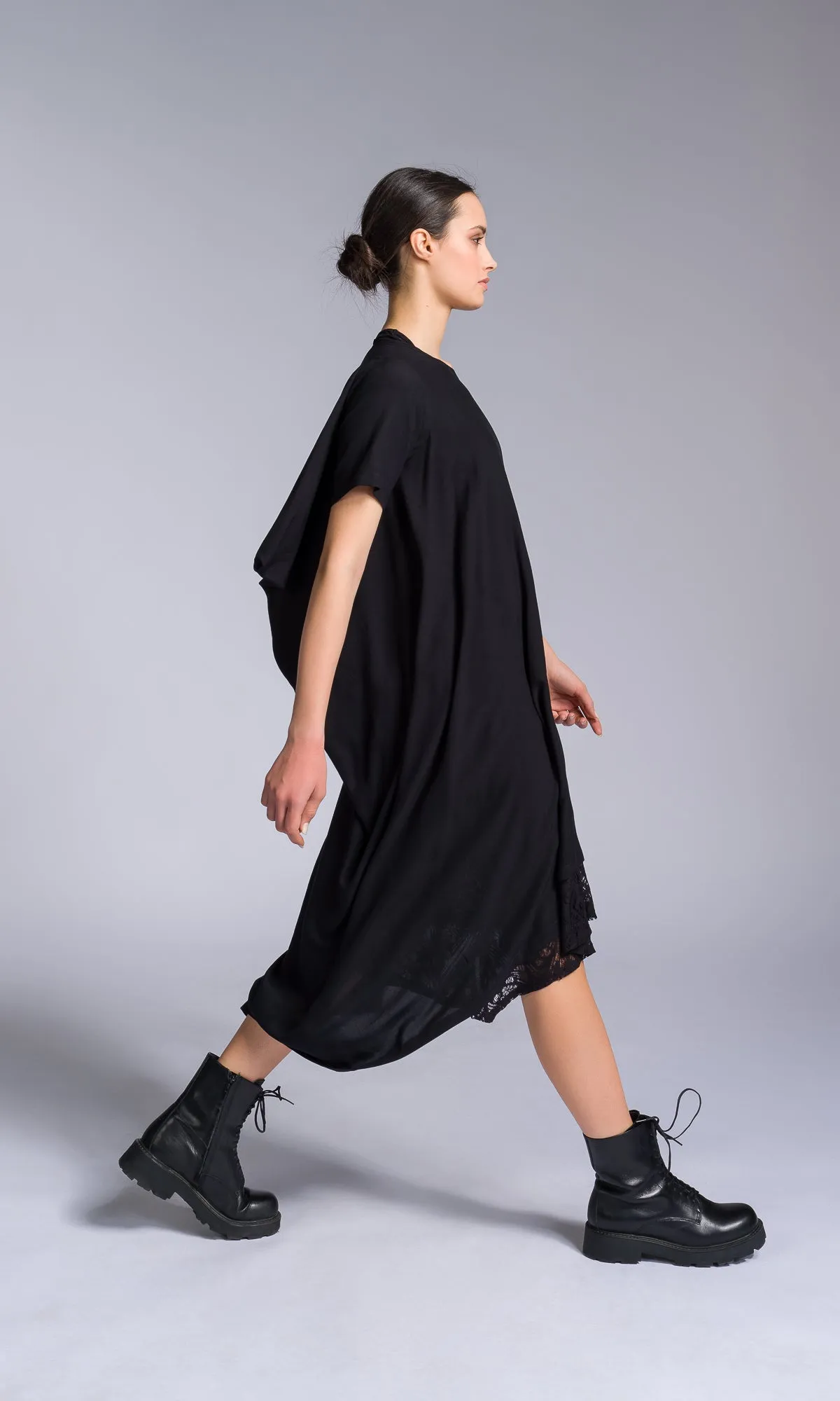Mixed Fabric Modular Draped Dress