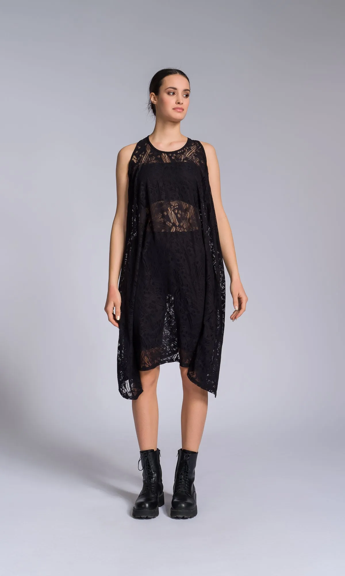 Mixed Fabric Modular Draped Dress