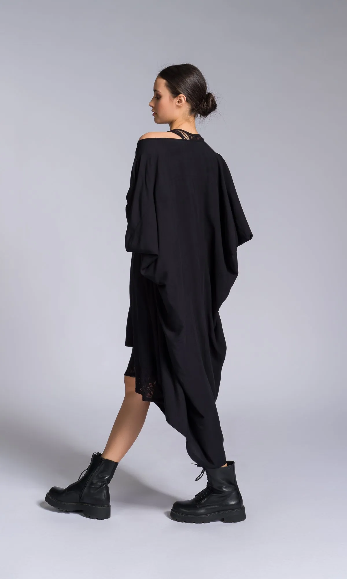 Mixed Fabric Modular Draped Dress