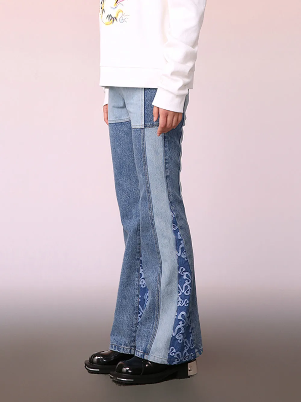 MUKZIN Trendy Light Blue Denim Flared Trousers