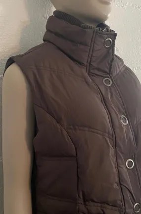 New York Classics Down Puffer Vest Dark Brown Button Zip Sz Small