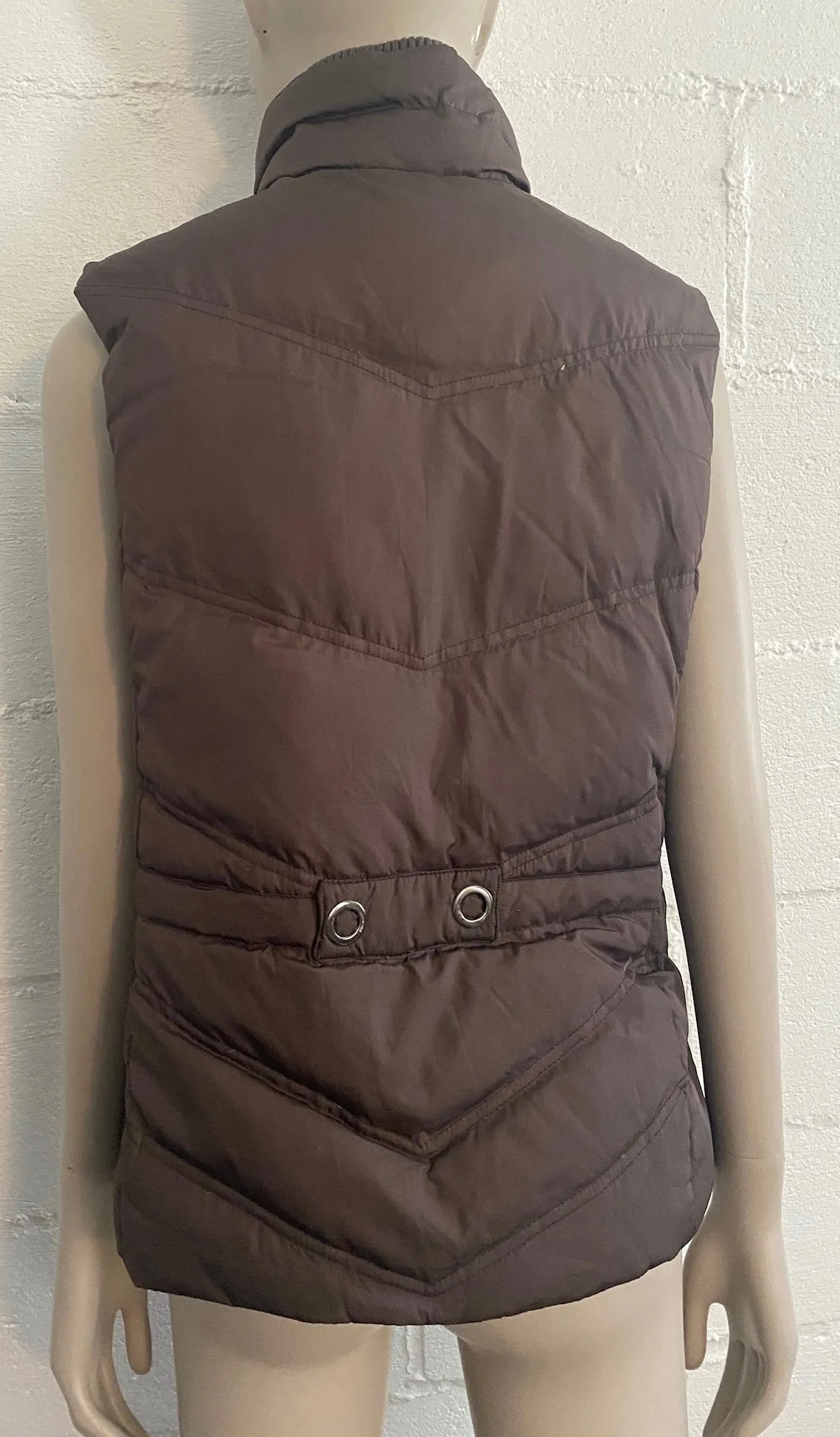 New York Classics Down Puffer Vest Dark Brown Button Zip Sz Small