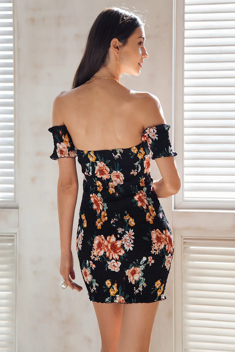 Off The Shoulder Flower Print Dress