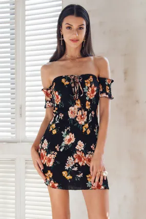 Off The Shoulder Flower Print Dress