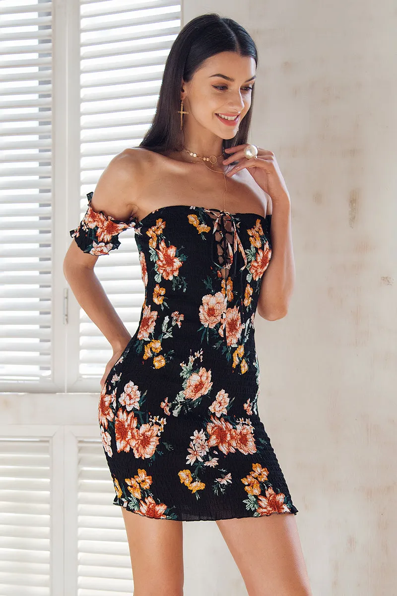 Off The Shoulder Flower Print Dress