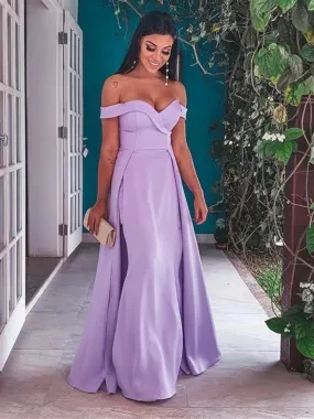 Off the Shoulder Purple Long Prom with High Slit, Off Shoulder Purple Formal, Purple Evening
