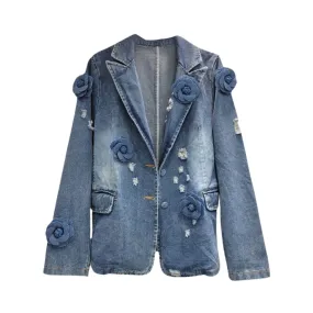 Pre Order:  Vintage Spliced Flower Loose Denim Jacket