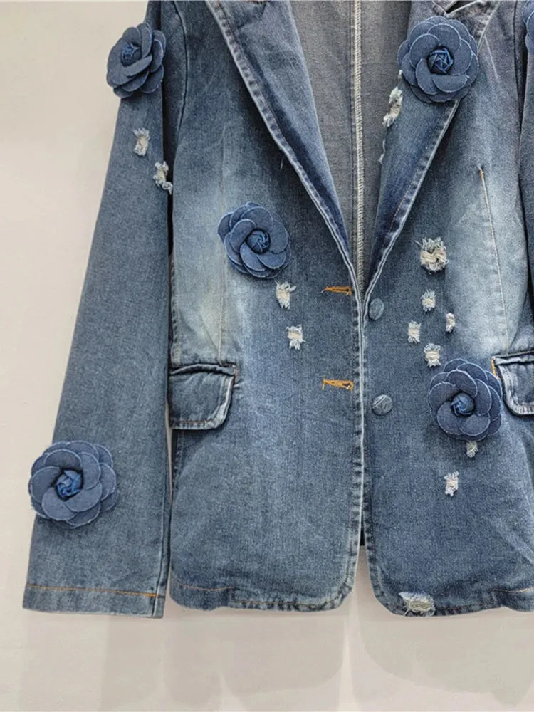 Pre Order:  Vintage Spliced Flower Loose Denim Jacket