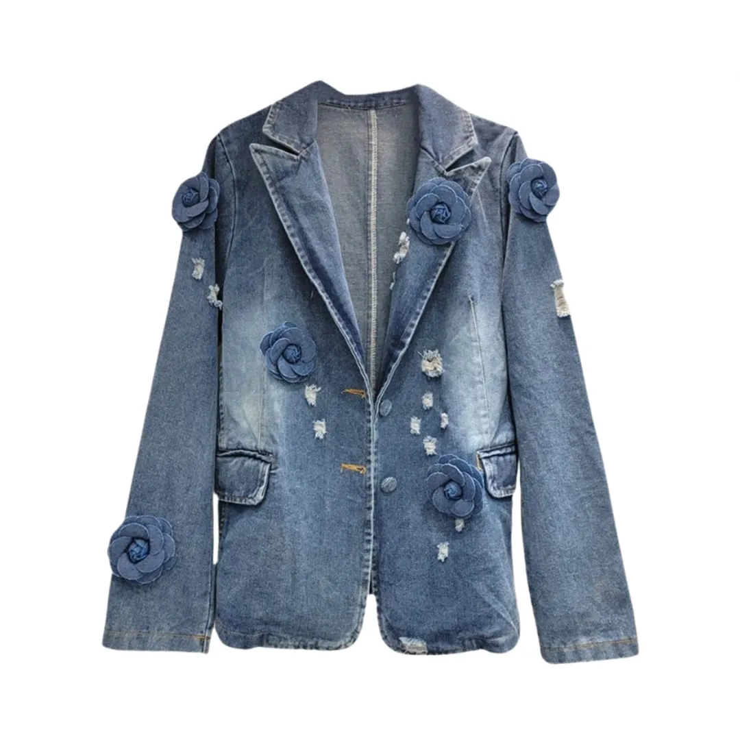 Pre Order:  Vintage Spliced Flower Loose Denim Jacket