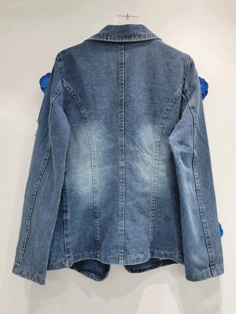 Pre Order:  Vintage Spliced Flower Loose Denim Jacket