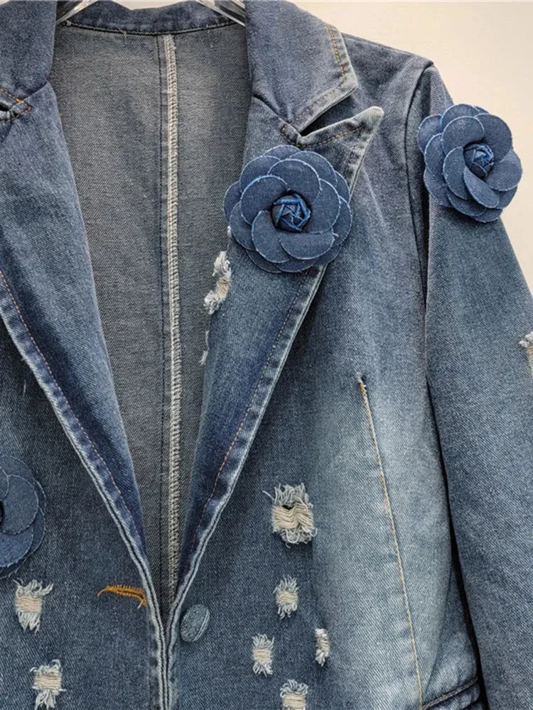 Pre Order:  Vintage Spliced Flower Loose Denim Jacket