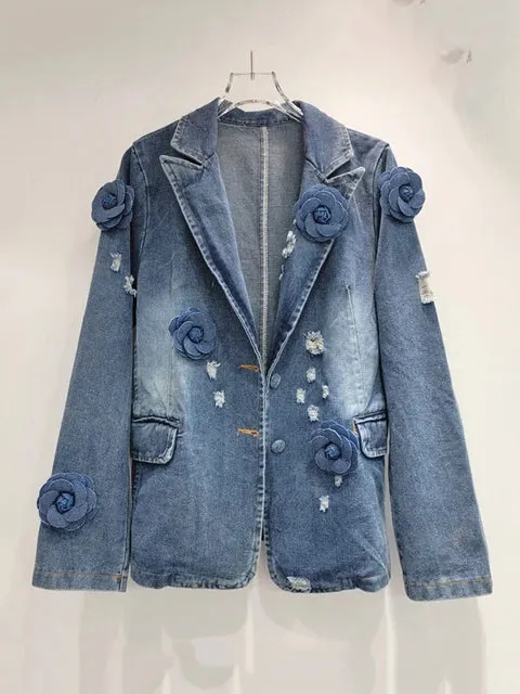 Pre Order:  Vintage Spliced Flower Loose Denim Jacket