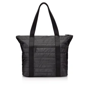 Puffer Tote Bag with Zipper Pockets in Shimmer Black