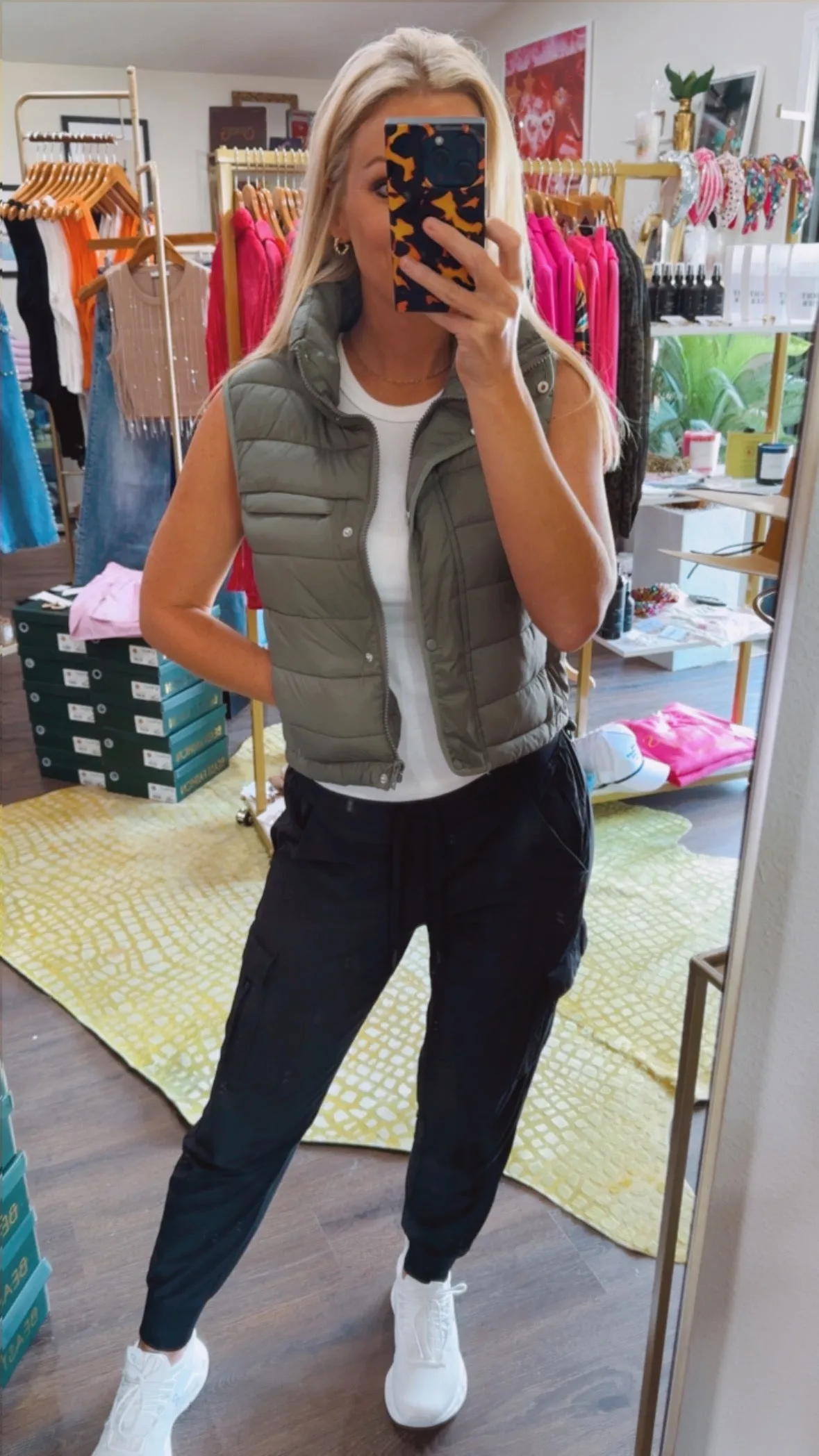 Quilted Stripe Puffer Vest in Evergreen