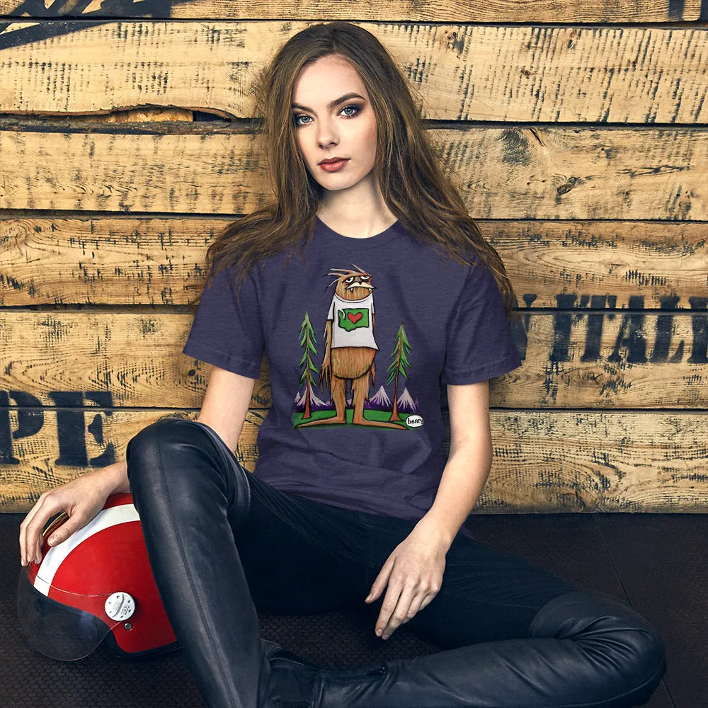 Sasquatch is big in Washington Heathered Navy Unisex T-Shirt | Wearable Art by Seattle Mural Artist Ryan "Henry" Ward