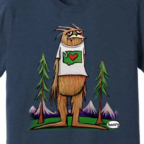 Sasquatch is big in Washington Heathered Navy Unisex T-Shirt | Wearable Art by Seattle Mural Artist Ryan "Henry" Ward