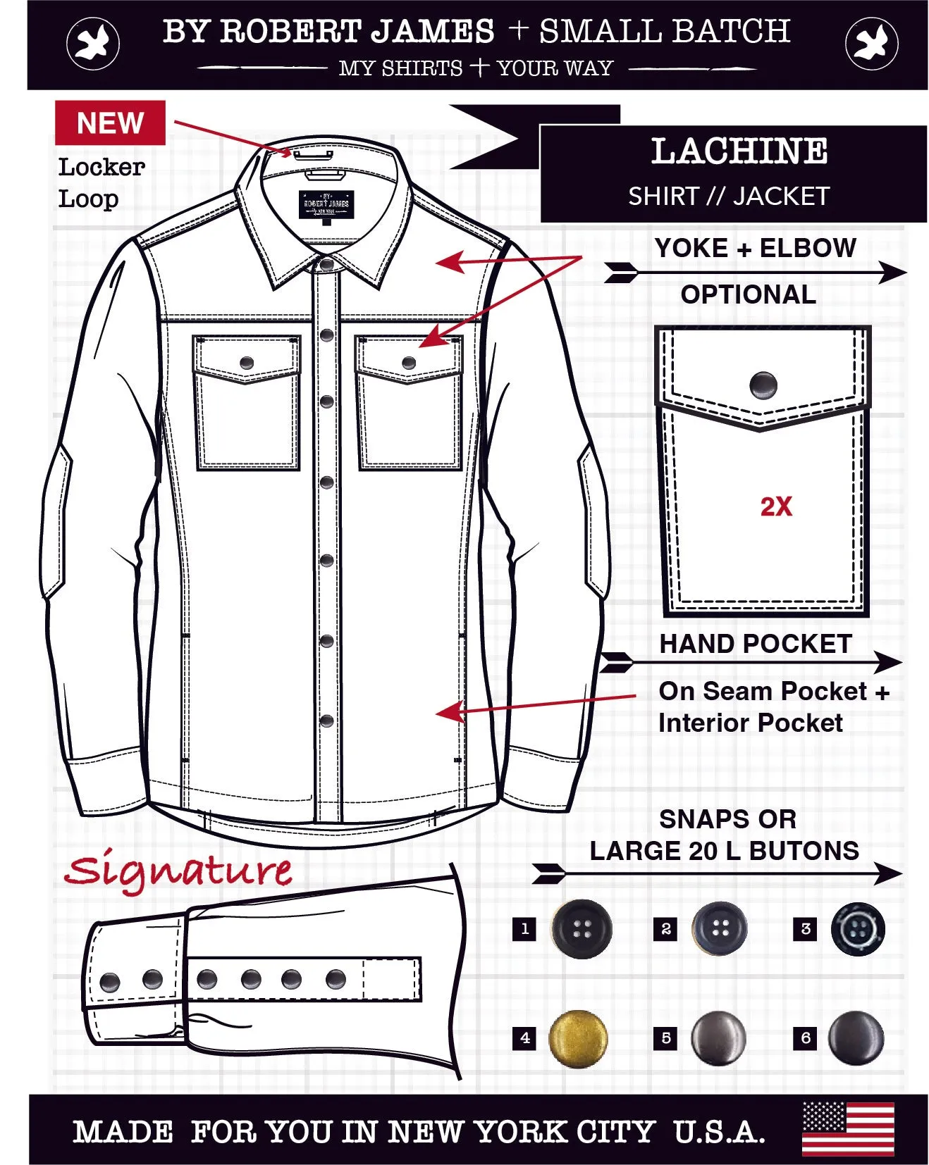 SB LACHINE  // CLASSIC - HERRINGBONE SHIRT JACKET - Yoke No Pockets  - 6 SMALL BATCH COLORS