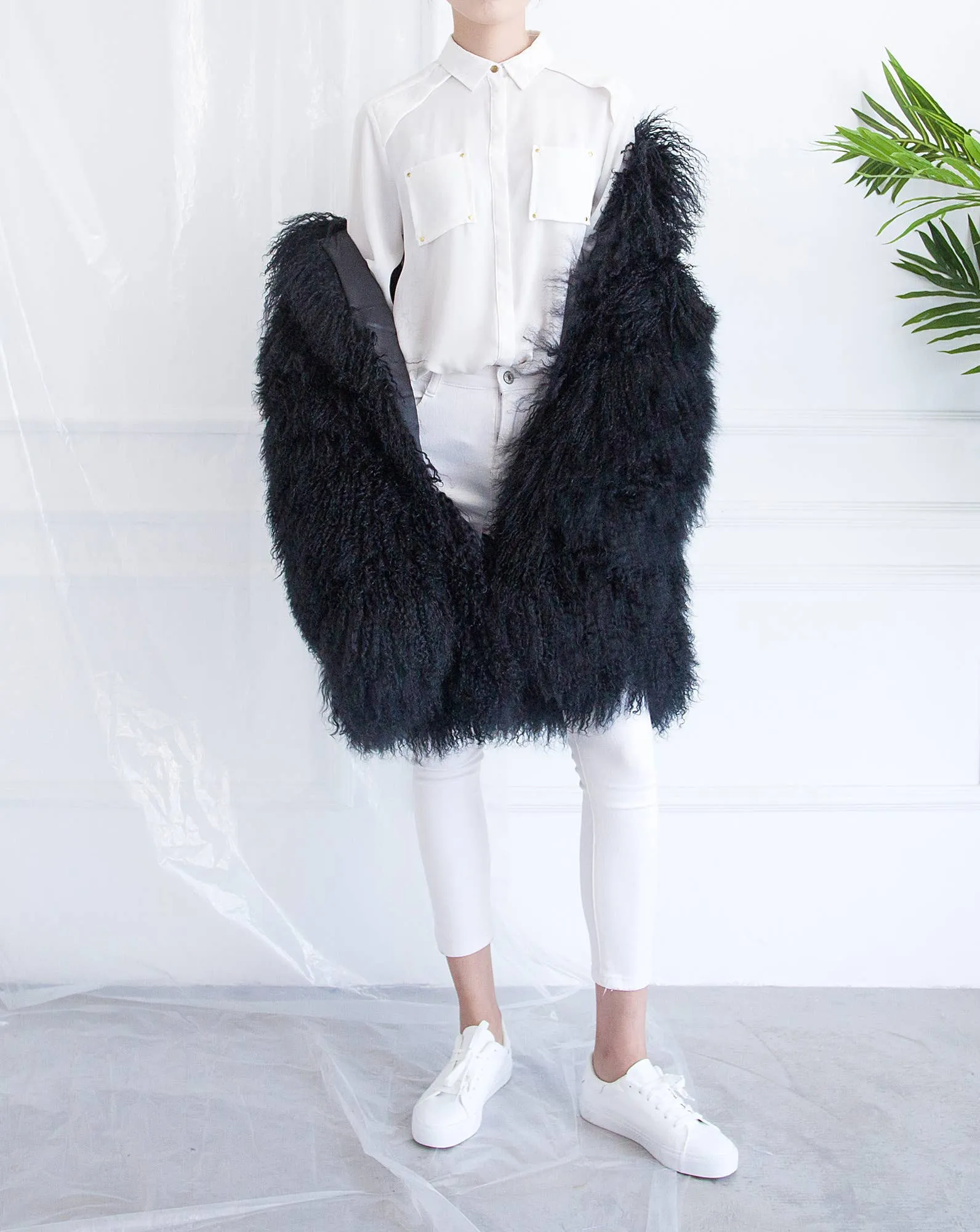 Shearling Car Coat Black