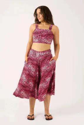 Silky Palazzo Culotte With Pocket - Pink Primal Animal