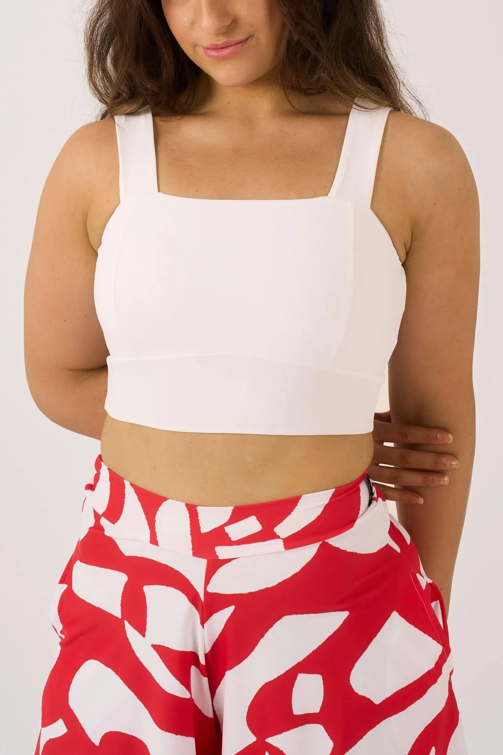 Silky Square Neck Comfort Crop Top - White