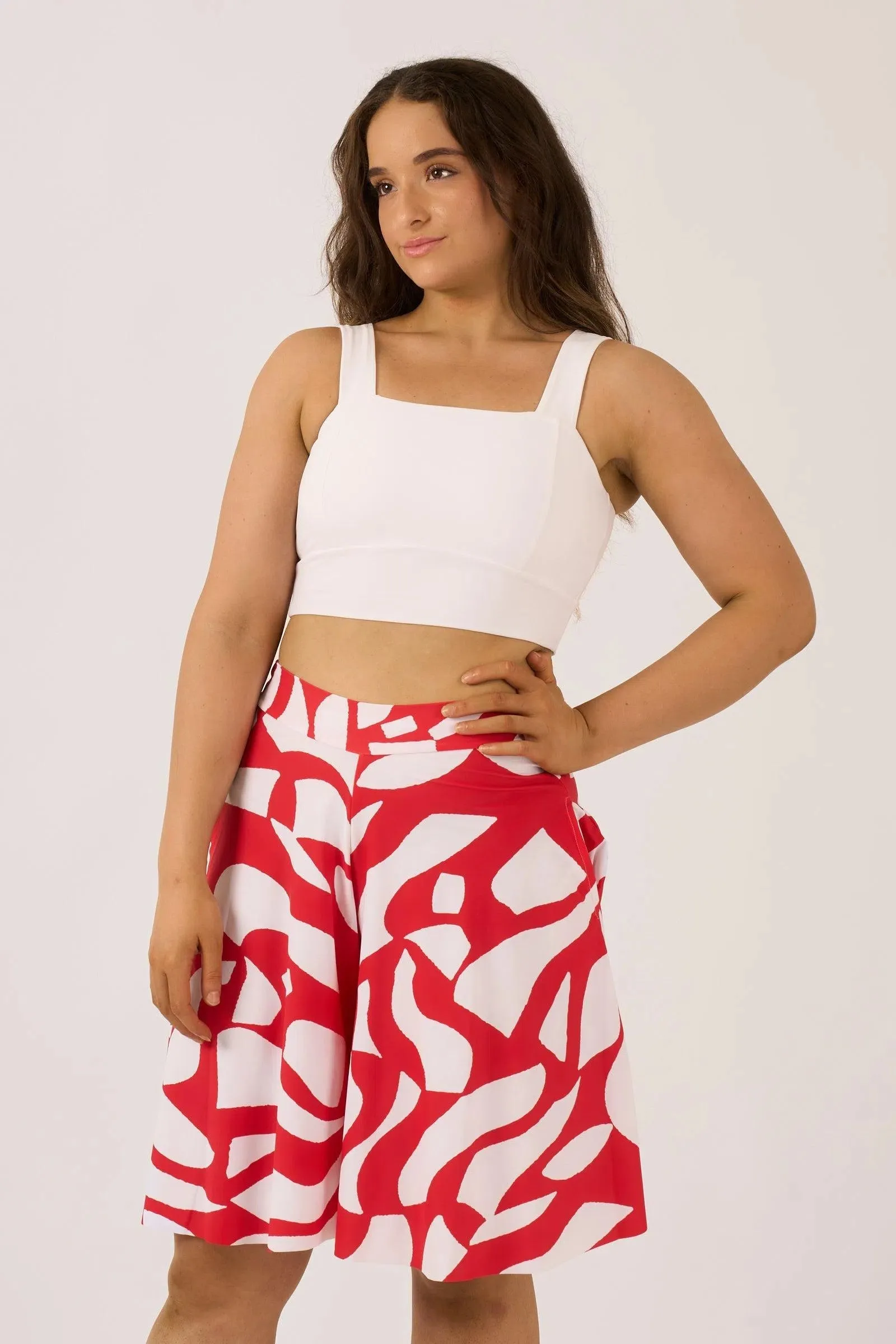 Silky Square Neck Comfort Crop Top - White