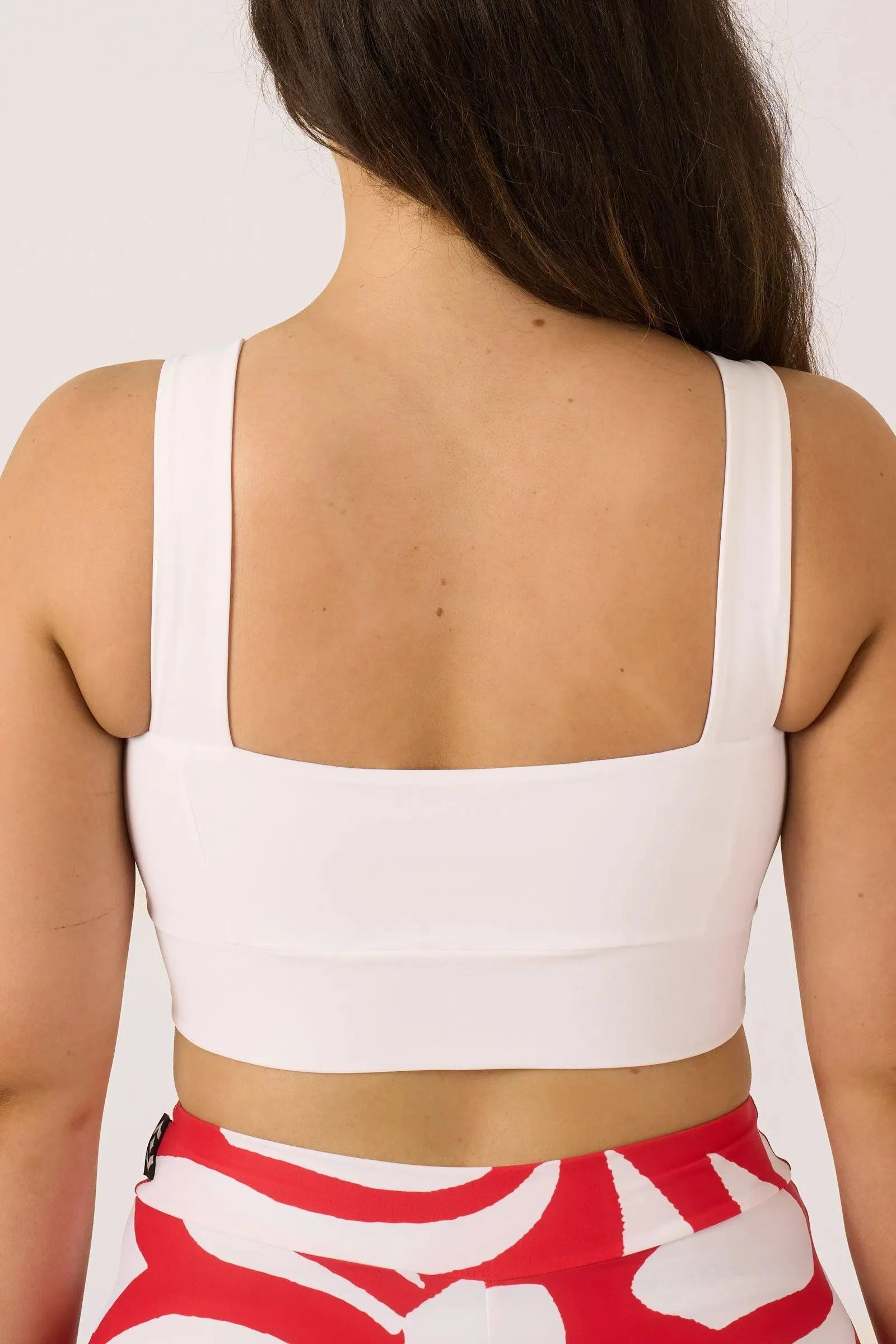 Silky Square Neck Comfort Crop Top - White