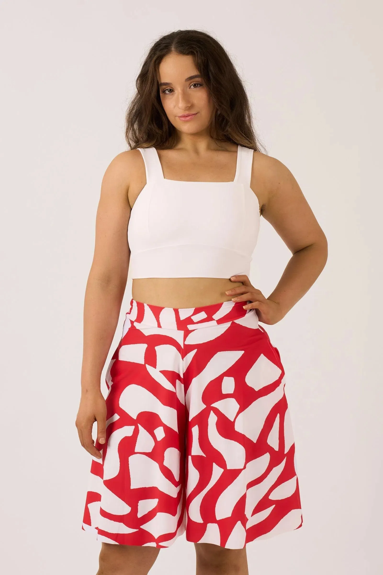 Silky Square Neck Comfort Crop Top - White
