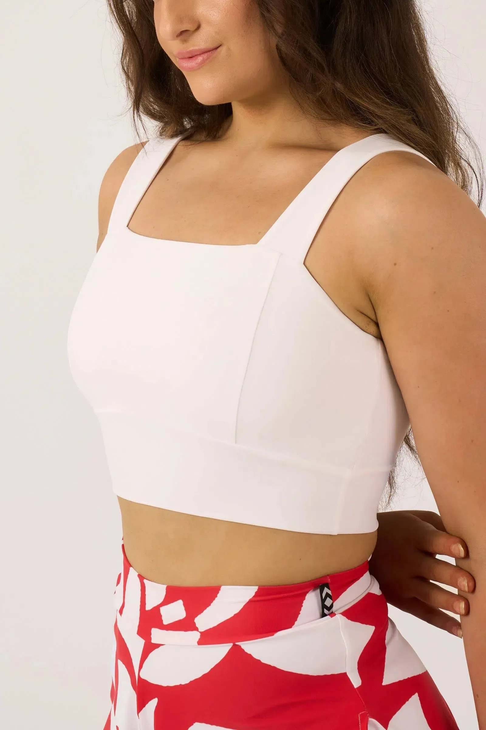 Silky Square Neck Comfort Crop Top - White