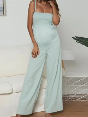 Solid Color Cotton Hemp Tube Strap Maternity Jumpsuit