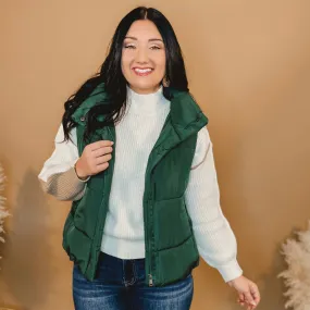 Solid Zip Up Puffer Vest - Hunter Green