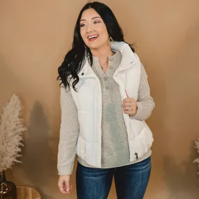 Solid Zip Up Puffer Vest - Ivory